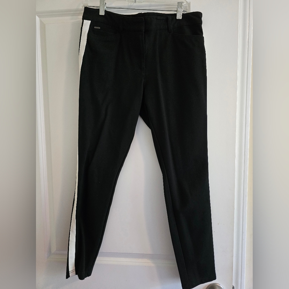 White House Black Market Black Pants with White Stripe
